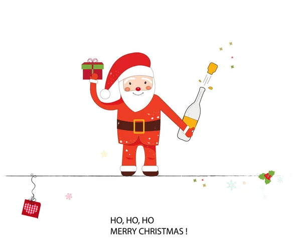 Weihnachtsmann Und Weinflasche Frohes Neues Jahr Und Frohe Weihnachten Grußkarte — Stockvektor