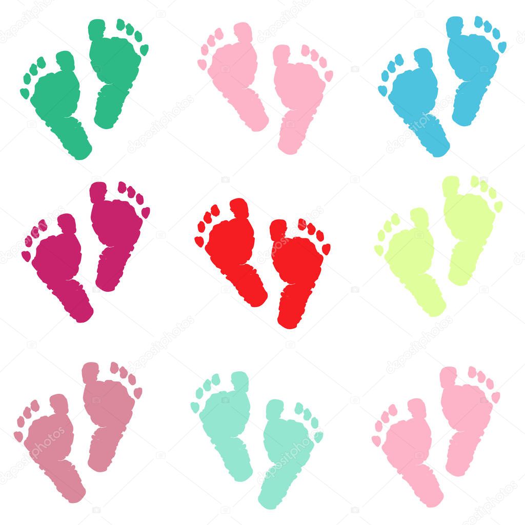 Colorful baby foot prints. Baby shower baby greeting background