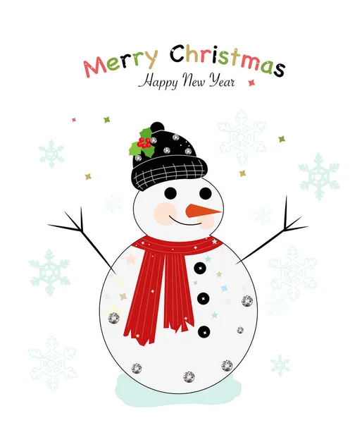 Snowman Colorful Christmas Light Bulb Christmas Happy New Year Greeting — Stock Vector