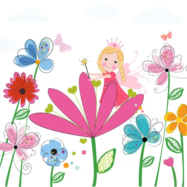 Summer Flowers Cute Fairy Tale Spring Time Floral Background — Stock Vector