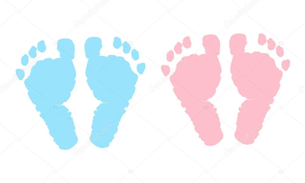 Baby foot prints blue and pink. Baby girl baby boy. It's twin. Baby shower greeting card