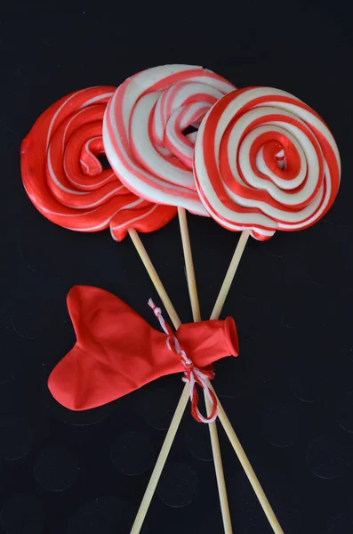 Valentines Day Lollipops Black Background — Stock Photo, Image
