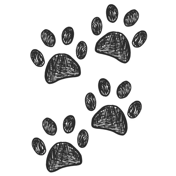 Black Doodle Paw Prints Steps — Stock Vector