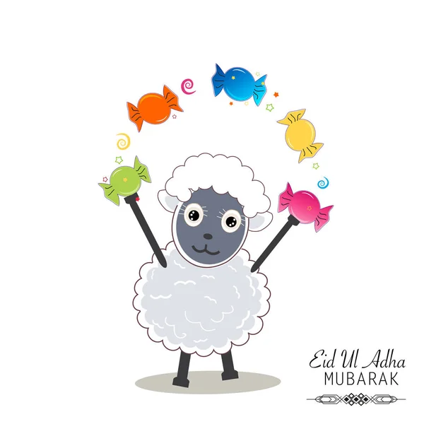 Милые Овцы Держат Конфеты Красочные Конфеты Исламский Фестиваль Жертвоприношений Праздничная — стоковый вектор