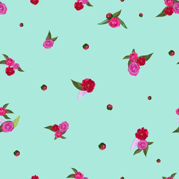 Płynny Ditsy Kwiatowy Ręcznie Rysowane Róże Wzór Projektowania Tkanin Turkusowe — Zdjęcie stockowe