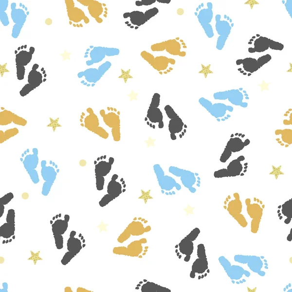 Pegadas Bebê Com Estrelas Brilhantes Douradas Padrão Sem Costura Para — Fotografia de Stock