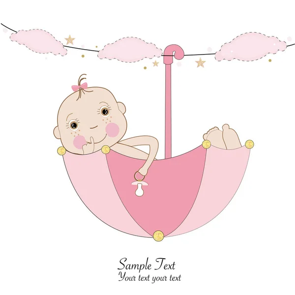 Baby Umbrella Girl Baby Shower Invitation Birthday Party Fabric Design — Stock Vector