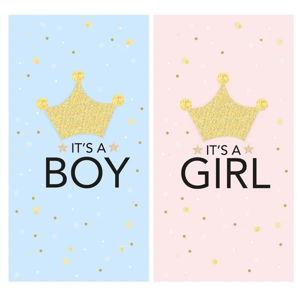 Baby Gender Reveal Girl Boy Gold Glitter Crown Confetti Baby — Stock Vector