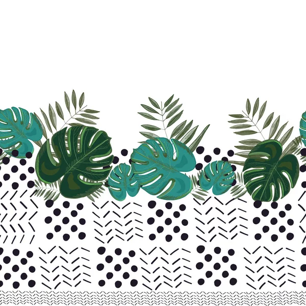 Yapımı Canavar Yapraklı Noktalar Çizgiler Sınır Tasarımı Tropikal Vektörsüz Çiçek — Stok fotoğraf