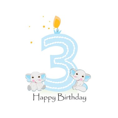 Happy third birthday with baby boy elephants baby greeting card