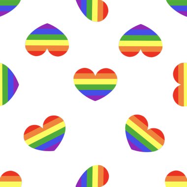 Rainbow flag lgbt symbol on heart vector seamless pattern background