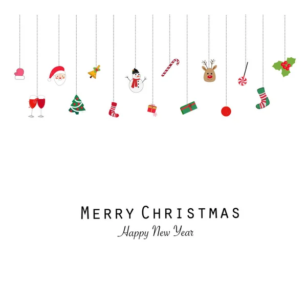Happy New Year Christmas Icon Set Santa Claus Pine Tree — Stock Vector