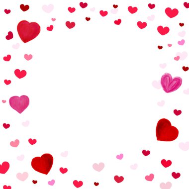 Sevgililer Günü tebrik kartı için basit pembe, kırmızı kalpler çerçevesi. Kadınlar günü, anneler günü, doğum günü tebrik kartı..