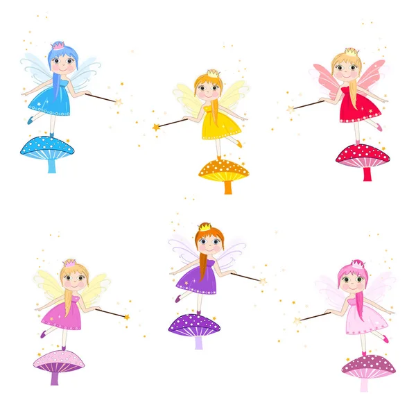 美しいかわいい妖精セットデザイン要素 ピンクベクトルと美しいドレス — ストックベクタ
