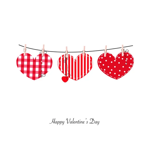 Simple Hanging Red Heart Valentine Day Greeting Card Women Day — Stock Vector