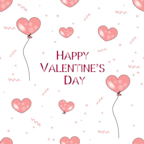 Rosa Realistische Herzen Und Herzballons Glückliche Valentinstag Grußkarte — Stockvektor