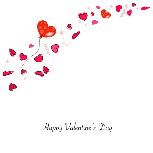 Basit Kırmızı Kalp Yıldızlar Kalp Balonu Tebrik Kartı Sevgililer Günü — Stok Vektör