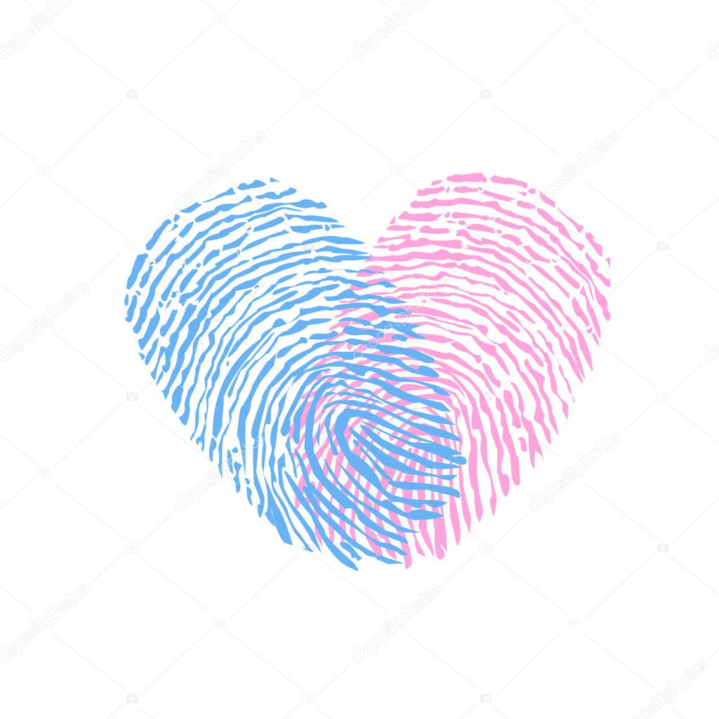 Valentine couple. Human finger print. Twin baby. Baby shower. Wedding invitation symbol. Valentine's Day. Tattoo. Heart shape design element vector