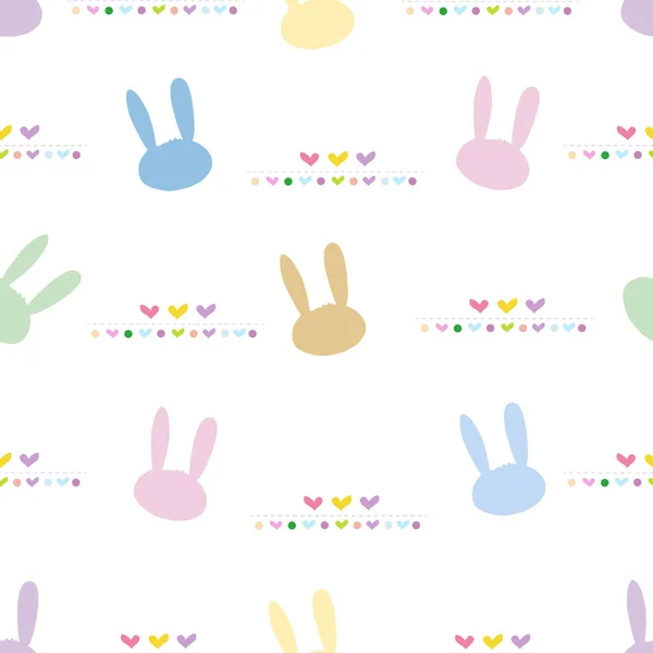 Cute Bunny Rabbit Colorful Easter Pattern Hearts Happy Easter Background — Stok Vektör