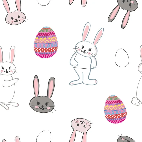 Cute Bunny Rabbit Colorful Easter Eggs Pattern Happy Easter Greeting — Stok Vektör