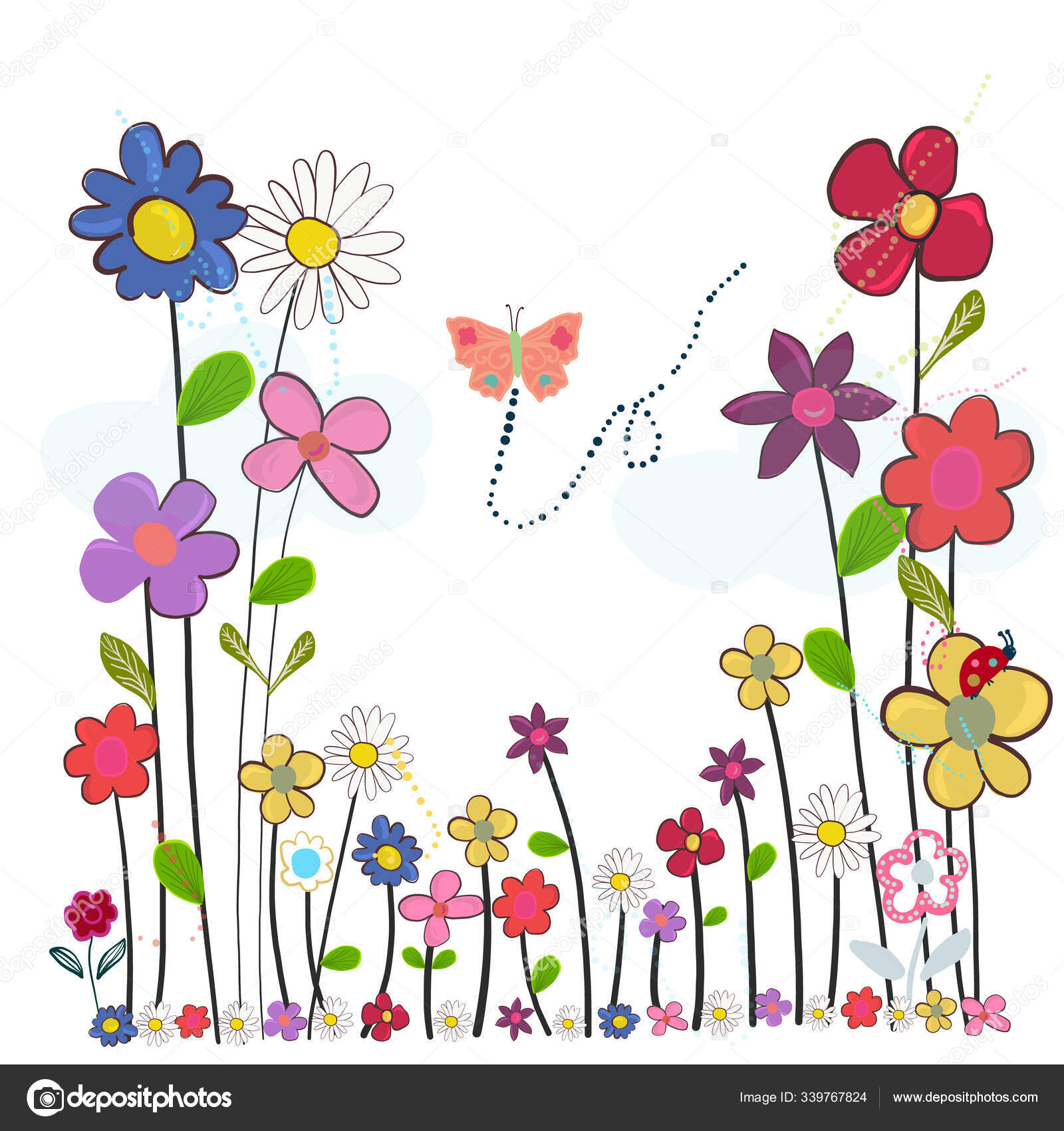 Spring Time Cartoon Colorful Doodle Flowers Abstract Colorful Floral Vector  Stock Vector Image by ©gulsengunel #339767824