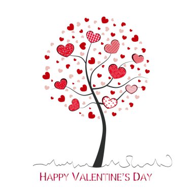 Red heart tree. Happy Valentine's day greeting card vector illustration background