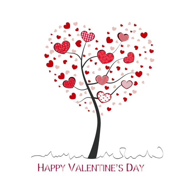Made Red Heart Tree Happy Valentine Day Greeting Card Vector — Stock Vector