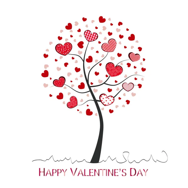 Red Heart Tree Happy Valentine Day Greeting Card Vector Illustration — 스톡 벡터