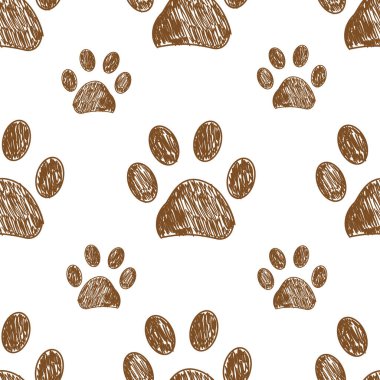 Beyaz arkaplansız kumaş desenli Doodle kahverengi pati yazdırma vektörü