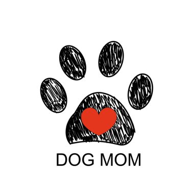 Kırmızı kalpli ve köpekli anne mesajlı karalama pençe izleri. Anneler günün kutlu olsun.