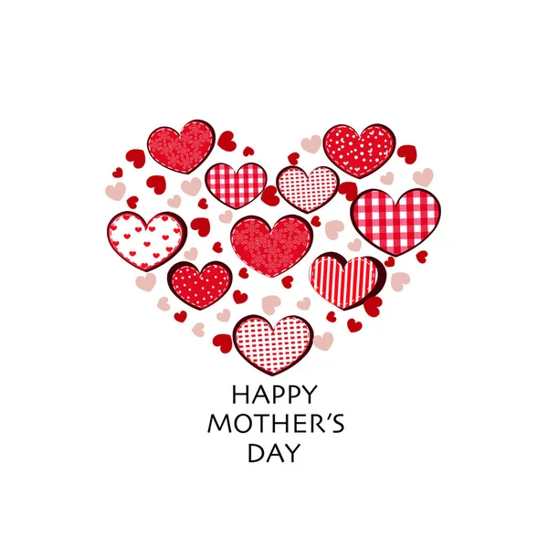 Kırmızı Kalplerden Yapılmış Kalpler Anneler Günü Tebrik Kartı Vektör Kartı — Stok Vektör