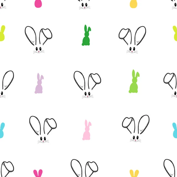 Sevimli Tavşan Surat Tavşan Surat Renkli Siluet Paskalya Desenli Arka — Stok Vektör