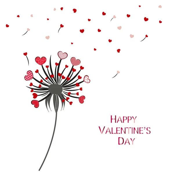 Dandelion Red Retro Hearts Happy Valentine Day Greeting Card Vector — Stock Vector