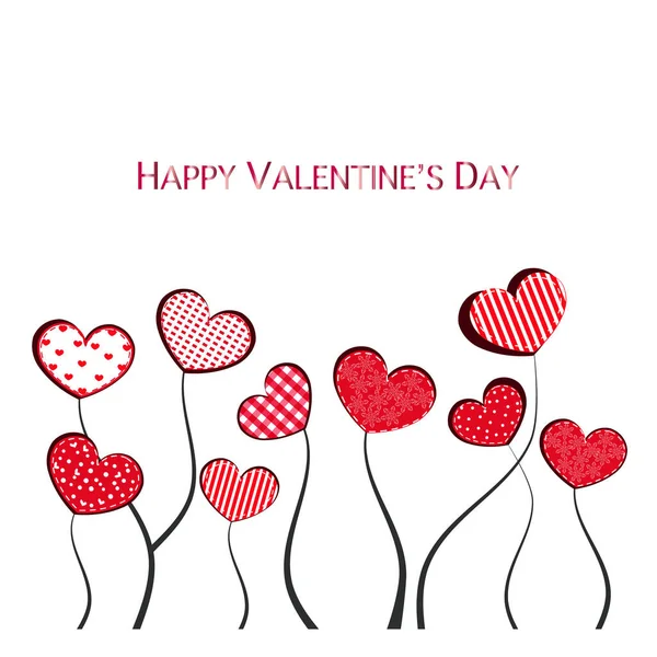 Rote Herzen Blühen Glücklich Valentinstag Grußkarte Vektor Illustration Hintergrund — Stockvektor