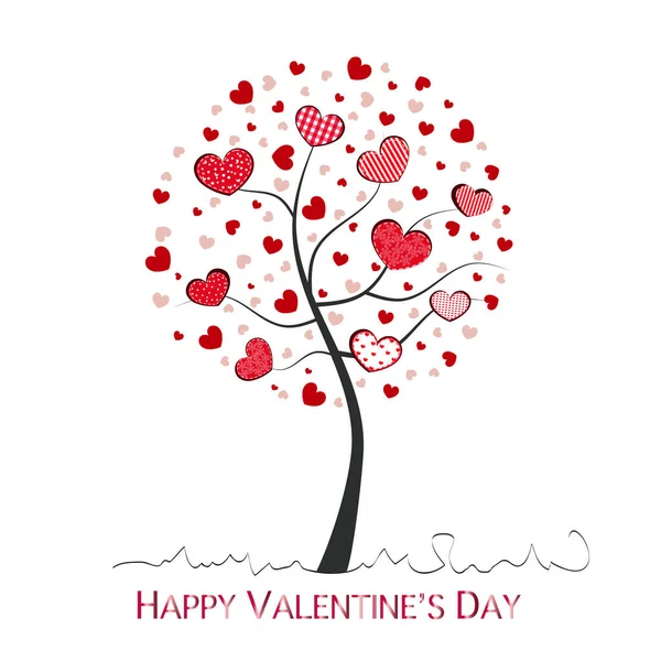 Red heart tree. Happy Valentine's day greeting card vector illustration background