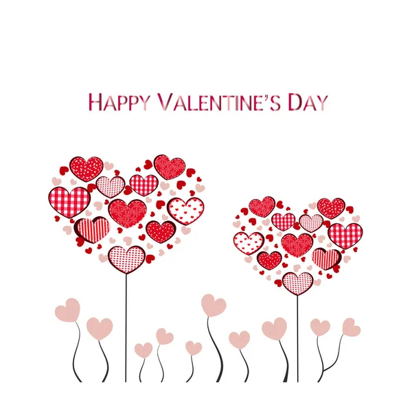 Retro Red Hearts Flower Happy Valentine Day Greeting Card Vector — Stok Vektör