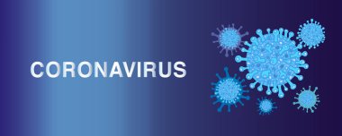 Mavi Corona virüsü enfeksiyon taşıyıcı pankartı, donanma kökenli. Virüs korona virüsü mikrop taşıyıcısı. Corona virüsü işareti salgın duvar kağıdını anlamsızlaştırdı