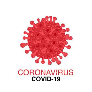 Kırmızı covid-19 ve Corona virüsü taşıyıcısı. Beyaz arka planda Coronavirüs yazılı mesaj pankartı. Virüs koronası mikrop taşıyıcısı. Corona virüs işareti salgın tasarım şablonu