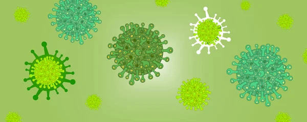 Infezione Virus Corona Banner Vettoriale Con Sfondo Verde Vettore Del — Vettoriale Stock