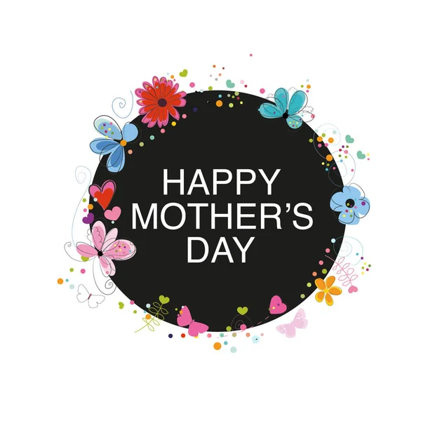 Ευτυχισμένη Ημέρα Της Μητέρας Ευχετήρια Κάρτα Κύκλο Μαύρο Πλαίσιο Διακοσμητικό — Διανυσματικό Αρχείο