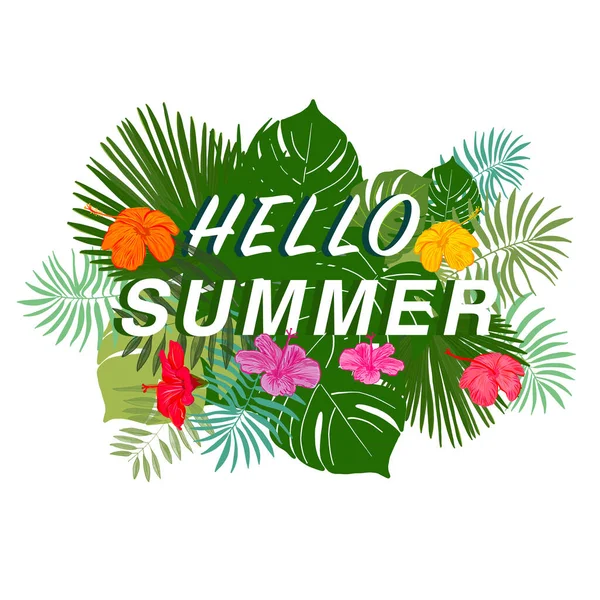 Helló Summer Sms Gyönyörű Nyári Idő Egzotikus Kör Keret Kézzel — Stock Vector