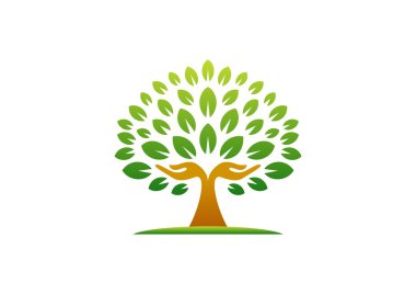 el ağaç logo, doğal eller ağaç sağlık kavramı simge, yoga sağlık sembol vektör tasarımı