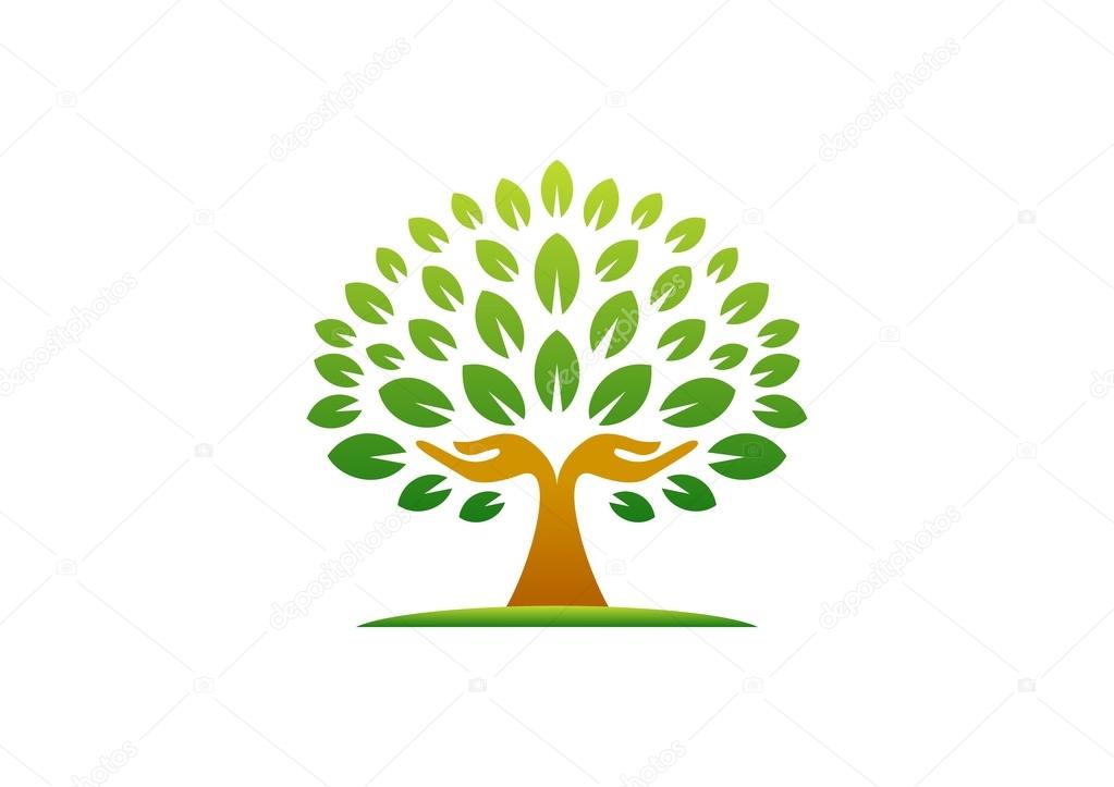 hand tree logo, natural hands tree wellness concept icon, yoga health care symbol vector design