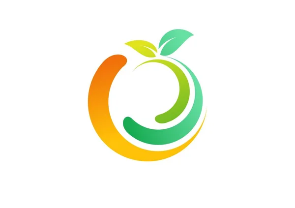 Logotipo fresco da fruta, logotipo do símbolo da maçã da saúde do bem-estar, projeto do vetor do ícone das frutas de limão —  Vetores de Stock