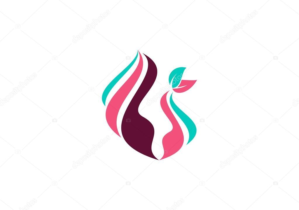 Beauty woman silhouette logo, natural spa beautiful female logotype symbol, health care girl hair icon vector design