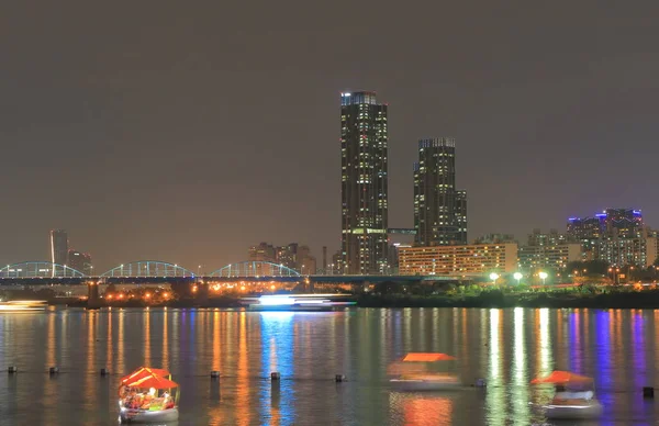 Rzeki Han gród nocne Seoul South Korea — Zdjęcie stockowe