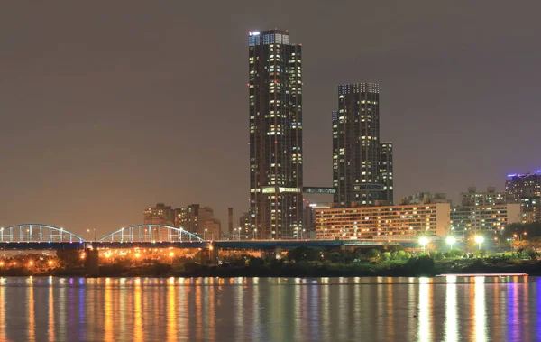 Rzeki Han gród nocne Seoul South Korea — Zdjęcie stockowe