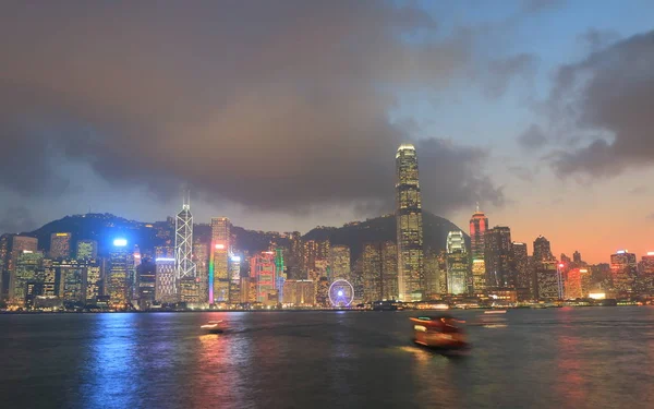 Hong Kong horbor západu slunce panoráma — Stock fotografie