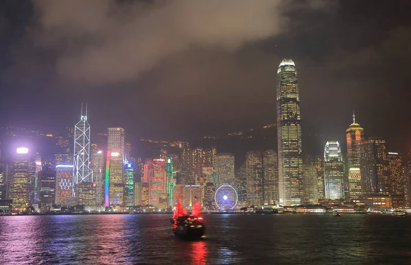 Victoria porto notte paesaggio urbano Hong Kong — Foto Stock