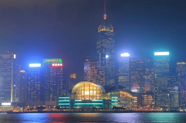 Victoria porto notte paesaggio urbano Hong Kong — Foto Stock